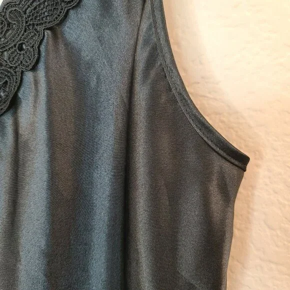 Escapades Top Women Large Black Satin Blouse Tank Embroidered Sleeveless Flowy - Picture 5 of 12